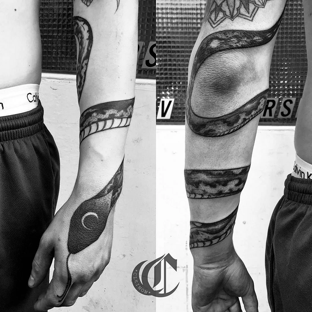 Татуировка змеи на руке мужские вокруг руки