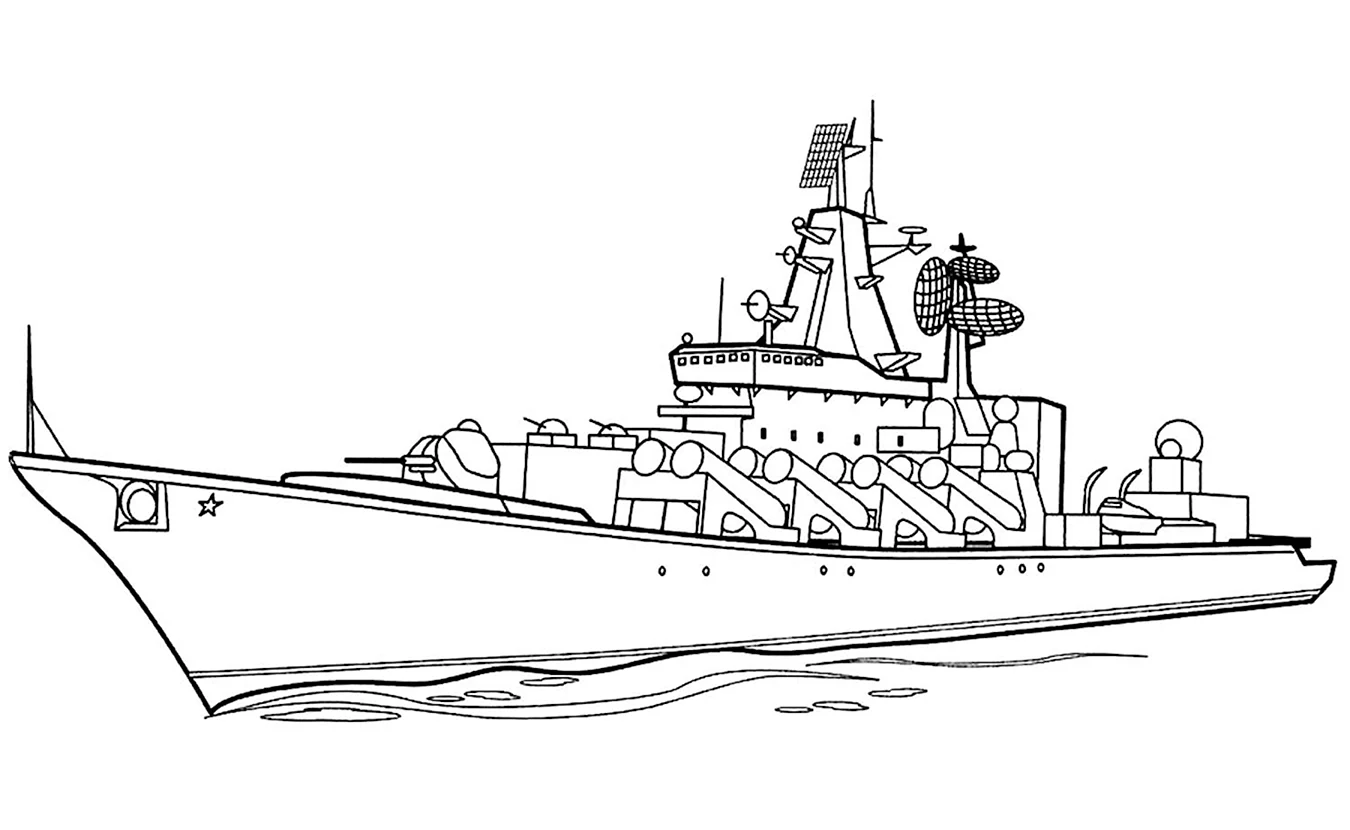 Военный корабль рисунок сбоку