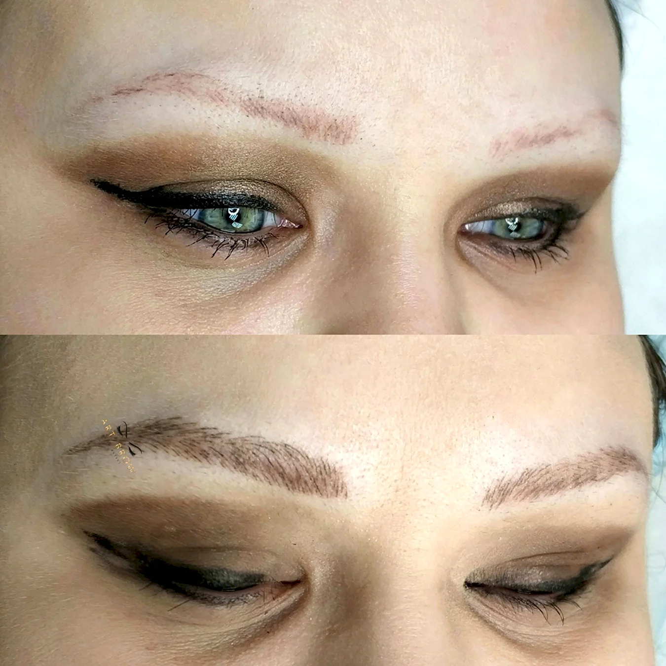 Волосковая техника бровей перманентного макияжа зажившие
