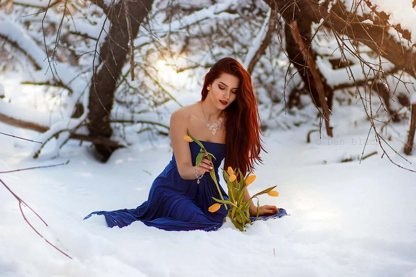 Зимняя фотосессия с цветами