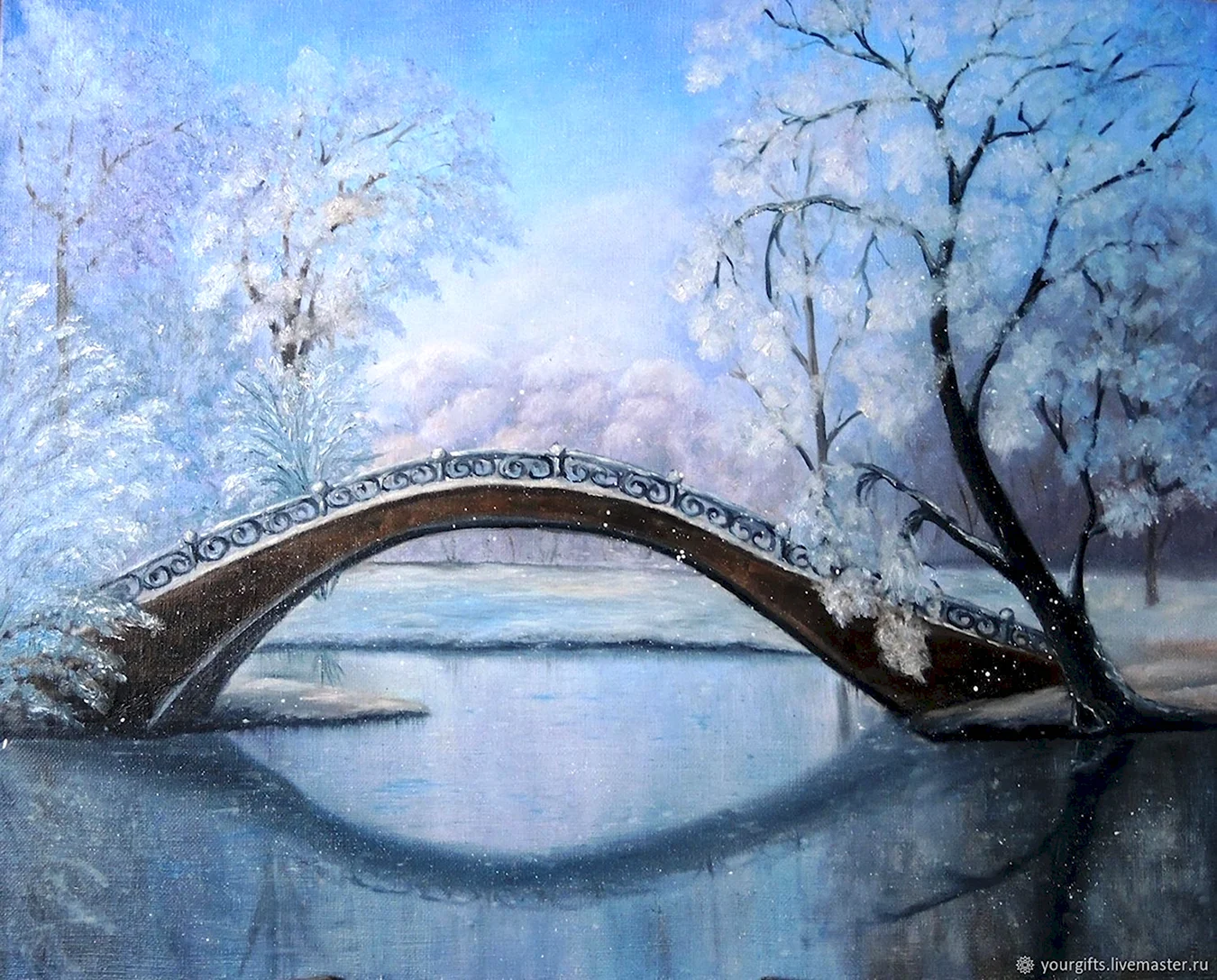 Зимний пейзаж с мостиком