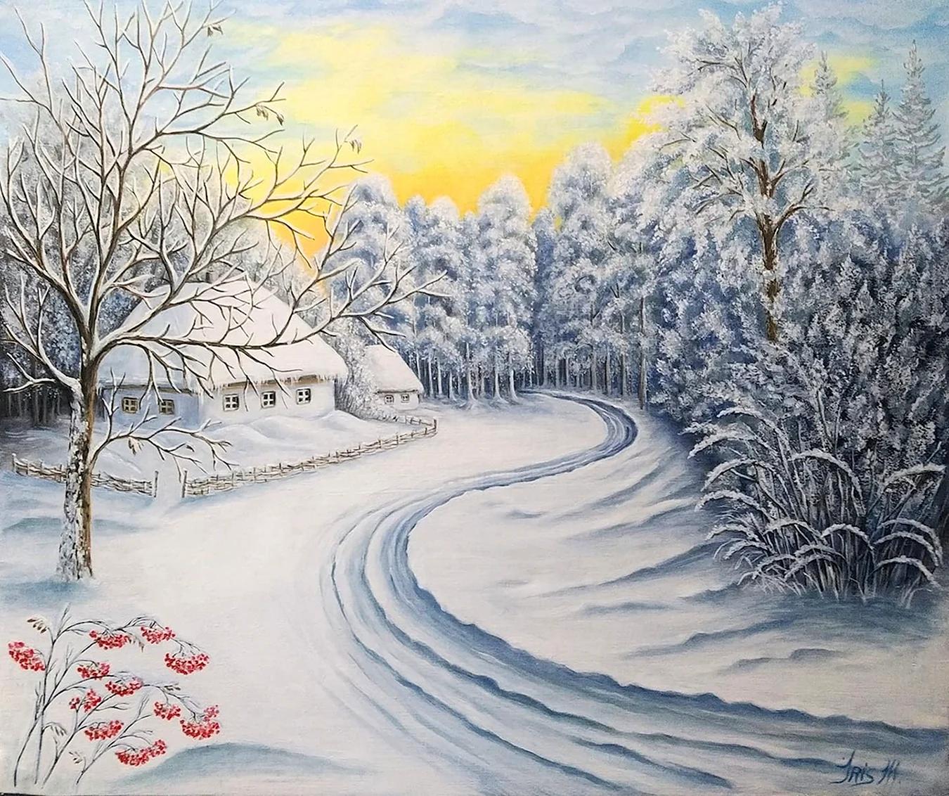 Зимний пейзаж в Paint